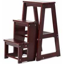 Costway - Escabeau Echelle pliant 3 Marchepieds Tabouret Escamotable en Bois de Sapin Taille Déplié: 57x38x65(LxlxH)