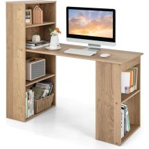 Costway - Escritorio con Estanteria, Mesa Escritorio 120 cm, 6 Estantes de Almacenamiento, Mesa Ordenador Reversible Oficina/Dormitorio (Natural)