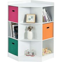 Estantería Infantil Madera de 9 Cubos, 3 Cestas de Colores, Organizador de Juguetes y Libros para Niños, 81 x 61 x 94 cm (Blanco) - Costway