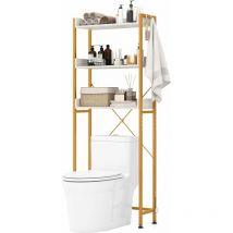 Costway - tagère de Salle de Bain, Meuble wc Au-Dessus des Toilettes à 3 Niveaux, 4 Crochets, Barre Inférieure Réglable, Meuble de Rangement Cadre en