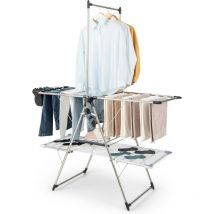 Costway - tendoir Linge Intérieur, Sechoir à Linge Pliable en Acier Inox, Cintre Haut 182 cm, Grand Filet de Séchage, Tancarville Linge Solide