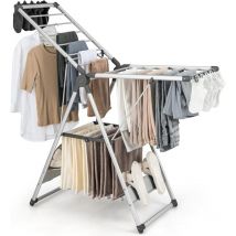 Costway - tendoir Linge Intérieur, Sechoir à Linge Pliable en Alu 2 Niveaux, Tancarville Linge Solide avec 21 Barres, 4 Porte-Chaussures, 10 Pinces,