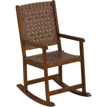 Costway - Fauteuil à Bascule en Bois d'Hévéa, Chaise de Jardin d'Extérieur, Rocking Chair avec Siège en pu, Mobilier Ergonomique pour Terrasse,