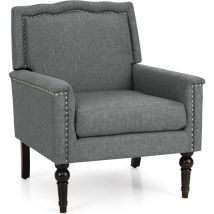 Costway - Fauteuil de Salon Rembourré, Fauteuil d'Appoint avec Finition Cloutée, Canapé 1 Place en Tissu de Lin, Fauteuil de Lecture Confortable pour