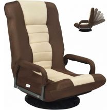 Costway - Fauteuil Pliable de Sol,Chaise de Jeu avec Dossier Réglable sur 6 Positions et Base Pivotante à 360°, Cadre en Fer Robuste Marron