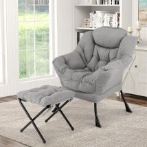 Costway - Fauteuil Salon Scandinave avec Repose-Pieds, Fauteuil Relax en Sherpa avec Oreiller et Poche Latérale, Fauteuil Chambre pour Lecture, Cadre