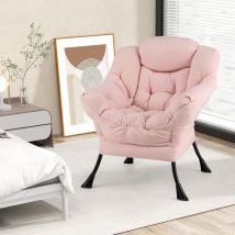 Costway - Fauteuil Salon Scandinave, Fauteuil Relax en Sherpa avec Oreiller et Poche Latérale, Fauteuil Chambre pour Lecture, Cadre en Métal pour