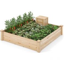 Fioriera da Giardino Rialzata 124 x 124 x 25,5 cm, Letto da Giardino in Legno con Contenitore di Compost e Fondo Aperto, Aiuola Quadrata e Rialzata
