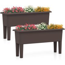 Giantex - costway Fioriera in Plastica da Esterno, 2 Vasi da Giardino Rialzati con Gambe Rimovibili & Foro di Drenaggio, Letto da Giardino Rialzato