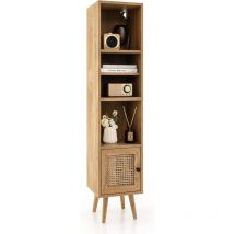 Costway - Gabinete de Almacenamiento de Rattan, Gabinete Delgado Independiente con Puerta de Rattan y Patas de Madera Maciza, Estante Ajustable de 12