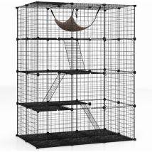 Grand Cage Chat à 4 Niveaux, Enclos pour Chats en Fil Métallique Amovible, Hamac, 3 Echelles, 4 Portes, 1 Fenêtre, Parc Interieur Exterieur pour