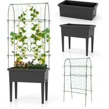 Hochbeet mit Rankgitter, selbstbewässernd, Gartenbeet mit Spalier & Wasserstandsanzeige & Nylon-Netz, Rankhilfe Set & Pflanzkasten & Frühbeet, Balkon