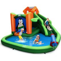 Costway - Hüpfburg mit Rutsche, Kletterwand, Planschbecken, Wasserkanone & Basketballring, Wasserpark zur Nass- & Trockenanwendung, inklusive