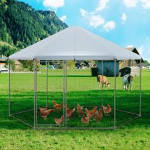 COSTWAY Hühnerstall Winterfest, Freilaufgehege aus verzinktem Metall, Hühnergehege mit abschließbarem Tür & Drahtgeflecht, Hexagon Freigehege für