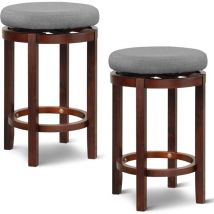 Costway - Juego de 2 Taburetes de Altura de Mostrador, Taburete Giratorio de 66 cm con cojín Acolchado y Patas de Madera de Caucho, Taburete de