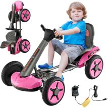 Kart à Pédale Pliable Enfants avec Siège & Volant Réglables, Kart Electrique 12 v avec Démarrage Lent, 4 Roues en pp, Lumière led, Porte-gobelet,
