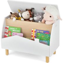 Kinderregal für Bücher und Spielzeug, Spielzeugkiste mit Klappdeckel, Spielzeugregal aus Holz, 60 x 30 x 44 cm (Weiß) - Costway