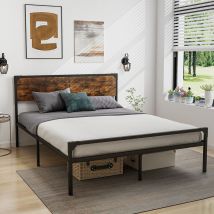 Casart - Costway King Bed Frame Industrial Metal Platform Bed with Headboard and Footboard