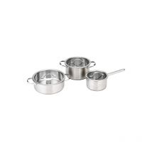 Costway - Kochgeschirr-Set, Kochset rostfrei, Kochtoepfe 3-teilig, Topfset aus Edelstahl, Kochtopfset mit Glasdeckel, Fleischtopf