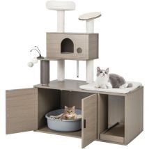 Costway - Kratzbaum Mit Katzenschrank, Katzenbaum Mit Höhle & Kratzbrett & Eingang & Spielball & Kissen, All-in-one Katzenhaus, Katzenkratzbaum Groß, 