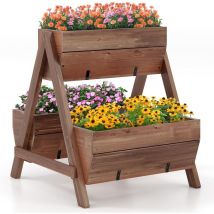 Letto da Giardino Rialzato Verticale con 3 Fioriere in Legno e Fori di Drenaggio, Fioriera a Scala per Frutta, Verdura e Fiore, Aiuola per Interno ed