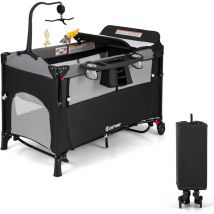Lit Parapluie Bébé Pliant 5 en 1 avec Matelas,Berceau Parc Bébé avec Table à Langer,Boîte à Musique,Jouets Suspendus,4 Hauteurs d'Accoudoir