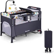 Lit Parapluie Bébé Pliant 5 en 1 avec Matelas,Berceau Parc Bébé avec Table à Langer,Boîte à Musique,Jouets Suspendus,4 Hauteurs d'Accoudoir