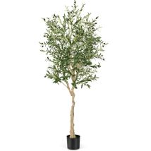 Lot de 1 Plante Artificielle en Pot Hauteur 185CM, Olivier Artificiel 1296 Feuilles en Soie 72 Fruits avec Base de Ciment Décoration pour Maison Cour