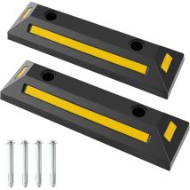 Costway - Lot de 2 Butées de Roue en Caoutchouc pour Parkings, Arrêt de Roue avec Bandes Réfléchissantes, pour Pneus de Voiture Camion Camionnettes,