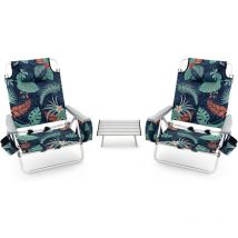 Lot de 2 Chaises de Plage Pliante avec Table Enroulable en Aluminium, Fauteuil de Jardin Inclinables à 5 Positions Charge Max 136 kg, pour Randonnée