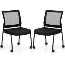 COSTWAY Lot de 2 Chaises de Salles de Réunion Empilables, Chaises de Bureau en Maille avec roulettes, Fauteuil de Réception Rembourré pour Bureau,