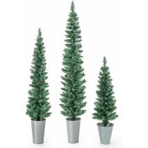 Costway - Lot de 3 Sapins de Noël Artificiels 90/120/150 cm, 120/140/160 Pointes de Branches, Bases Métalliques avec Ciment, Arbres d'Entrée en Pot,