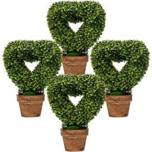 Lot de 4 Mini Plantes Artificielles en Pot Écologiques Réalistes Interieur, Fausses Plantes en Forme de Cœur Vertes Mousses et Herbes, Décoration