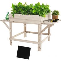 Costway - Maceta Elevada 131 x 75,5 x 75 cm con 2 Mesitas Laterales/Cama de Flor/Maceta Vertical para Jardín Patio Balcón/Madera Natural de Abeto