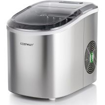 COSTWAY Machine à Glaçons Portable 12 kg/24H 2 Formats de Glaçons 6-13 Minutes Réservoir d'Eau 2,2 L avec Pelle Panier Amovible Gris