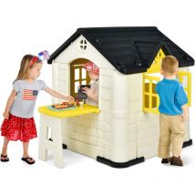 Costway - Cabane de Jardin pour Enfant - Table de Pique Nique, Maison Enfant Exterieur -Thème Burger Bar - en Plastique 164x124x132 cm Jaune