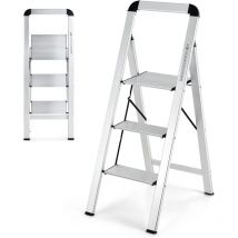 Marchepied Pliable 3 Marches en Aluminium, Escabeau Portable avec Plateforme Large Marche Antidérapante Pieds en Caoutchouc Charge 150KG, pour Maison