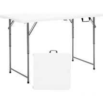 Mesa Camping Plegable120 x 60 x 48,5/62/74,5 cm, Mesa de Picnic Plegable Portátil con Ajuste de Altura de 3 Niveles, Asa de Transporte, Mesa de