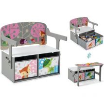 Mesa Infantil 3 en 1, Banco de Actividades Convertible para Niños, Juego de Mesa y Silla con 2 Contenedores de Tela Extraíbles Gris - Costway