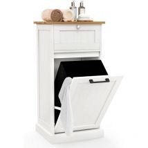 Costway - Meuble Salle de Bain avec Tiroir et Placard 38L, Armoire Commode avec Panier à Linge Amovible, Porte Basculante avec Poignée Noir, pour