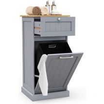 Costway - Meuble Salle de Bain avec Tiroir, Meuble Linge Placard 38L, Panier à Linge Amovible, Porte Basculante, Placard Rangement pour Salle de