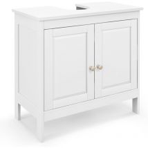 Costway - Meuble sous Lavabo, Meuble de Salle de Bain avec Placard à 2 Portes, Œillet L15 x P20 cm, Meuble sous Vasque Étagère Réglable, Meuble sous