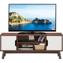 Meuble tv avec 2 Compartiments et 2 Étagères,Jusqu'à 43 Pouces, pour Salon, Chambre et Salle de Jeu, Blanc - Costway