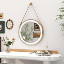 Miroir Salle de Bain avec Eclairage 60 x 60 cm, Miroir Rond led Antibuee, Désembuage Rapide, 3 Couleurs, Luminosité Réglable, Miroir Suspendu,