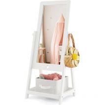 Costway - Miroir sur Pied Rotatif à 360° pour Enfants avec Bac de Rangement en Tissu, Miroir d'Habillage en Acrylique avec Motif d'étoile, 2 Crochets