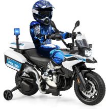Costway - Moto Électrique pour Enfants 12V 6km/h avec 2 Roues Détachables, Moto Police avec 2 Coffre à Jouets, Musique, usb, Klaxon, Sirène, pour