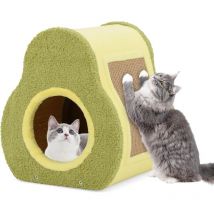 Niche pour Chat, Maison Chat en Forme d'Avocat, Planche à Griffer Latéral en Jute, Trou d'Accès Rond, Condo pour Chat, Convient aux Petits Espaces,