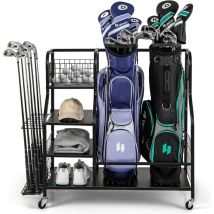 Costway - Organisateur d'Équipement Sportif avec Roues Amovibles, Support de Rangement pour 2 Sacs de Golf avec Support pour Clubs de Golf 6