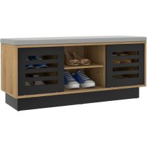 Panca Scarpiera con 6 Scomparti e 3 Ripiani Regolabili, Panca Porta Scarpe con Cuscino, Scarpiera con 2 Ante Scorrevoli, Mobile Scarpe per Ingresso,