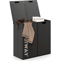 Costway - Panier a Linge Sale 2 Compartiments, Corbeille a Linge 105 l, 2 Sacs Doublure Amovibles, Plateaux en mdf, Poignées, Bac a Linge pour Salle